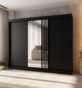 Schiebetürenschrank | 10 Fächer | Schwarz Matt | 2 Kleiderstangen | hochwertig Verarbeitet | Kleiderschrank | 250 x 62 x 200 cm | dekorative Spiegeltür