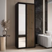 Schwarzer Kleiderschrank Mina mit Schiebetüren, Anti Staubbürsten, viel Stauraum, auch für Wohnzimmer geeignet, Großer Spiegel, 235,2 x 110 x 60 cm