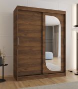 Kleiderschrank | Farbe: Walnuss | 1,5 Meter breit | fünf Fächer | zwei Kleiderstangen | für Schlafzimmer | 1 Spiegeltür | Schiebetürenschrank
