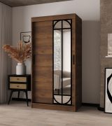 Kleiderschrank | Farbe: Walnuss Warmia | 2 Kleiderstangen | 5 Fächer | 100 x 62 x 200 cm | dekorative Spiegeltür | Schiebetürenschrank | Moderne Details