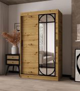 Schiebetürenschrank / Kleiderschrank | Farbe: Eiche Artisan | 2 Kleiderstangen | 5 Fächer | dekorative Spiegeltür | 120 x 62 x 200 cm | Moderne Details