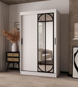 Schiebetürenschrank / Kleiderschrank | Farbe: Weiß Matt | 2 Kleiderstangen | 5 Fächer | dekorative Spiegeltür | 120 x 62 x 200 cm | Moderne Details