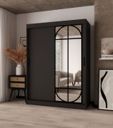 Kleiderschrank / Schiebetürenschrank | Farbe: Schwarz Matt | 2 Kleiderstangen | 5 Fächer | hochwertig Verarbeitet | 150 x 62 x 200 cm | für Schlafzimmer
