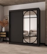 Schiebetürenschrank | Schwarz Matt | Spiegeltür | Moderne Details | 180 x 62 x 200 cm | 10 Fächer | 2 Kleiderstangen | hochwertig Verarbeitet