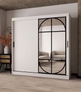 Kleiderschrank | Weiß Matt | Spiegeltür | Moderne Details | 200 x 62 x 200 cm | Schiebetürenschrank | 10 Fächer | 2 Kleiderstangen | hochwertig Verarbeitet