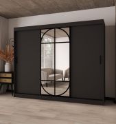 Schiebetürenschrank | Schwarz Matt | Spiegeltür | Moderne Details | 250 x 62 x 200 cm | Kleiderschrank | 10 Fächer | 2 Kleiderstangen | hochwertig Verarbeitet