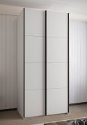 Schiebetürenschrank / Kleiderschrank | ABS-Kantenschutz | 2 Kleiderstangen | 6 Einlegeböden | 245,5 x 100 x 64 cm | 6 Fächer | Soft-Close | Farbe: Weiß