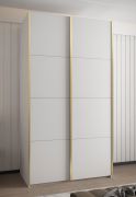 Schiebetürenschrank / Kleiderschrank | 6 Einlegeböden | 6 Fächer | 245,5 x 130 x 64 cm | 2 Kleiderstangen | 2 Schiebetüren | Farbe: Weiß | Soft-Close