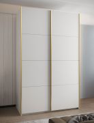 Kleiderschrank / Schiebetürenschrank| Soft-Close | 245,5 x 150 x 64 cm | 6 Fächer | 6 Einlegeböden | 2 Kleiderstangen | 2 Schiebetüren | Farbe: Weiß