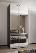 Kleiderschrank / Schiebetürenschrank | 6 Fächer | Soft-Close | 245,5 x 120 x 64 cm | 6 Einlegeböden | 2 Kleiderstangen | 2 Schiebetüren | Farbe: Schwarz