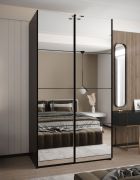 Kleiderschrank / Schiebetürenschrank | Soft-Close | 2 Schiebetüren | 245,5 x 140 x 64 cm | Spiegel | 2 Kleiderstangen | 6 Fächer | Farbe: Schwarz