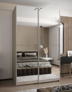 Kleiderschrank / Schiebetürenschrank | 245,5 x 150 x 64 cm | 2 Schiebetüren | 2 Kleiderstangen | 6 Fächer | Farbe: Kaschmir | Soft-Close | ABS-Kanten