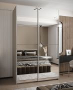 Kleiderschrank / Schiebetürenschrank | 2 Kleiderstangen | 2 Schiebetüren | 245,5 x 160 x 64 cm | Soft-Close | Spiegel | 11 Fächer | Farbe: Kaschmir