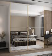 Kleiderschrank / Schiebetürenschrank | 245,5 x 200 x 64 cm | 11 Fächer | 2 Schiebetüren |2 Kleiderstangen | Spiegel | Farbe: Weiß | Soft-Close