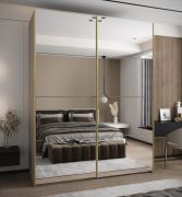 Kleiderschrank / Schiebetürenschrank | 245,5 x 200 x 64 cm | 2 Kleiderstangen | 6 Fächer | Spiegel | 2 Schiebetüren | Soft-Close | Farbe: Kaschmir