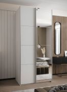 Kleiderschrank / Schiebetürenschrank | 245,5 x 100 x 64 cm | 6 Fächer | 2 Kleiderstangen | 2 Schiebetüren | Farbe: Weiß | Soft-Close | Spiegel