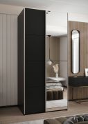 Kleiderschrank / Schiebetürenschrank | 245,5 x 110 x 64 cm | 6 Fächer | 2 Schiebetüren | 2 Kleiderstangen | Spiegel | Farbe: Schwarz | Soft-Close