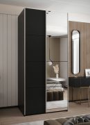 Kleiderschrank / Schiebetürenschrank | Farbe: Schwarz | 245,5 x 120 x 64 cm | 6 Fächer | 2 Kleiderstangen | Soft-Close | 2 Schiebetüren | Spiegel
