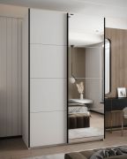 Kleiderschrank / Schiebetürenschrank | Soft-Close | Spiegel | 2 Kleiderstangen | Farbe: weiß | 2 Schiebetüren | 6 Fächer | 245,5 x 150 x 64 cm