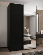 Kleiderschrank / Schiebetürenschrank | 245,5 x 150 x 64 cm | 2 Schiebetüren | 6 Fächer | Farbe: Schwarz | 2 Kleiderstangen | Spiegel | Soft-Close