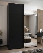 Kleiderschrank / Schiebetürenschrank | 2 Schiebetüren | Spiegel | 245,5 x 170 x 64 cm | 2 Kleiderstangen | Soft-Close | Farbe: Schwarz | 11 Fächer