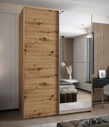 Kleiderschrank / Schiebetürenschrank | Soft-Close | 2 Kleiderstangen | 245,5 x 180 x 64 cm | Spiegel | 2 Schiebetüren | Farbe: Eiche Artisan | 11 Fächer