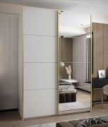 Kleiderschrank / Schiebetürenschrank | 245,5 x 180 x 64 cm | 2 Kleiderstangen | Spiegel | Soft-Close | 11 Fächer | 2 Schiebetüren | Farbe: Weiß