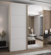 Kleiderschrank / Schiebetürenschrank | 245,5 x 190 x 64 cm | Soft-Close | Spiegel | Farbe: Weiß | 2 Schiebetüren | 11 Fächer | 2 Kleiderstangen
