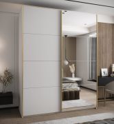 Kleiderschrank / Schiebetürenschrank | 11 Fächer | 2 Schiebetüren | 245,5 x 200 x 64 cm | 2 Kleiderstangen | Spiegel | Soft-Close | Farbe: Weiß