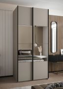 Kleiderschrank / Schiebetürenschrank | Farbe: Kaschmir | Spiegel | 245,5 x 100 x 64 cm | Soft-Close | 2 Kleiderstangen | 2 Schiebetüren | 6 Fächer