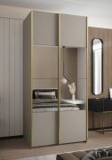 Kleiderschrank / Schiebetürenschrank | 245,5 x 100 x 64 cm | 6 Fächer | Soft-Close | Spiegel | Farbe: Kaschmir | 2 Kleiderstangen | 2 Schiebetüren