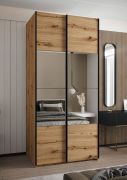 Kleiderschrank / Schiebetürenschrank | 2 Schiebetüren | 2 Kleiderstangen | Farbe: Eiche Artisan | Spiegel | Soft-Close | 6 Fächer | 245,5 x 110 x 64 cm