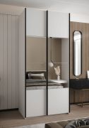 Kleiderschrank / Schiebetürenschrank | 2 Schiebetüren | 245,5 x 110 x 64 cm | Spiegel | Soft-Close | 2 Kleiderstangen | 6 Fächer | Farbe: Weiß