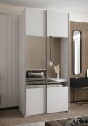Kleiderschrank / Schiebetürenschrank | 2 Kleiderstangen | 2 Schiebetüren | 245,5 x 110 x 64 cm | Spiegel | Soft-Close | Farbe: Weiß | 6 Fächer