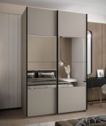 Kleiderschrank / Schiebetürenschrank | 2 Schiebetüren | 245,5 x 150 x 64 cm | Spiegel | 6 Fächer | Soft-Close | 2 Kleiderstangen | Farbe: Kaschmir