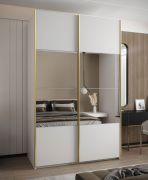 Kleiderschrank / Schiebetürenschrank | 245,5 x 160 x 64 cm | 11 Fächer | 2 Schiebetüren | Soft-Close | 2 Kleiderstangen | Spiegel | Farbe: Weiß