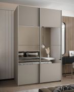 Kleiderschrank / Schiebetürenschrank | 11 Fächer | 245,5 x 160 x 64 cm | Spiegel | 2 Schiebetüren | 2 Kleiderstangen | Soft-Close | Farbe: Kaschmir