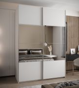 Kleiderschrank / Schiebetürenschrank | Farbe: Weiß | 245,5 x 170 x 64 cm | 11 Fächer | 2 Kleiderstangen | 2 Schiebetüren | Spiegel | Soft-Close