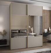Kleiderschrank / Schiebetürenschrank | Farbe: Kaschmir | 245,5 x 190 x 64 cm | 2 Schiebetüren | 11 Fächer |Spiegel | Soft-Close | 2 Kleiderstangen