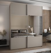 Kleiderschrank / Schiebetürenschrank | Soft-Close | 2 Schiebetüren | 2 Kleiderstangen | 245,5 x 200 x 64 cm | Farbe: Kaschmir | Spiegel | 11 Fächer
