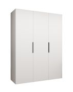 Kleiderschrank / Drehtürenschrank Korab 14, Farbe: Weiß, zwei Fächer, drei Türen, Griffe: Schwarz, 1,5 Meter breit, zwei Kleiderstangen, Soft-Close-Funktion