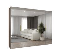 Kleiderschrank mit fünf Spiegeltüren Korab 154, Farbe: Kaschmir, 2,5 Meter breit, Griffe: Gold, drei Kleiderstangen, drei Fächer, Soft-Close-Funktion