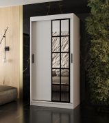 Kleiderschrank | Weiß Matt | 5 Fächer | 2 Kleiderstangen | hochwertig Verarbeitet | schmal | 100 x 62 x 200 cm | Schiebetürenschrank | dekorative Spiegeltür