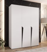Drehtürenschrank / Kleiderschrank | Farbe: Weiß | 3-Türig | Griffe: Schwarz | 2 Fächer | 2 Kleiderstangen | Maße: 150 x 52 x 202 cm | Soft-Close-Funktion