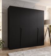 Drehtürenschrank | 4-Türig | Farbe: Schwarz | 2 Fächer | Soft-Close-Funktion | 2 Kleiderstangen | Griffe: Schwarz | Maße: 200 x 52 x 202 cm | Kleiderschrank | ABS-Kanten