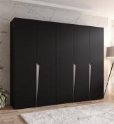 Kleiderschrank | Farbe: Schwarz | 5-Türig | 3 Fächer | Griffe: Kaschmir | 3 Kleiderstangen| Soft-Close-Funktion | Maße: 250 x 52 x 202 cm | ABS-Kanten