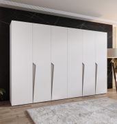 Drehtürenschrank / Kleiderschrank | Farbe: Weiß | 4 Fächer | 3 Meter breit | Griffe: Kaschmir | 4 Kleiderstangen | Soft-Close-Funktion | Maße: 300 x 52 x 202 cm