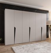 Drehtürenschrank | Farbe: Kaschmir | ABS-Kanten | 3 Meter breit | 3 Kleiderstangen | Soft-Close-Funktion | Griffe: Schwarz | 3 Fächer | Maße: 300 x 52 x 202 cm