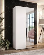 Kleiderschrank | 1 Spiegeltür | Farbe: Weiß | 1 Fach | Griffe: Schwarz | 1 Kleiderstange | 1 Meter breit | Soft-Close-Funktion | Maße: 100 x 52 x 202 cm