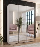 Kleiderschrank | Farbe: Weiß | 3 Spiegeltüren | 2 Fächer | 2 Kleiderstangen | Maße: 150 x 52 x 202 cm | Griffe: Schwarz | Soft-Close-Funktion | ABS-Kantenschutz